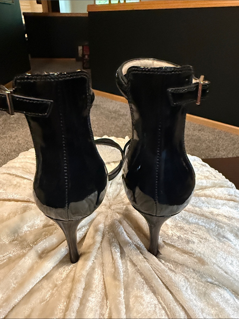 Kenneth Cole Black Patent Ankle-Strap Stiletto Heels - Picture 3 of 4